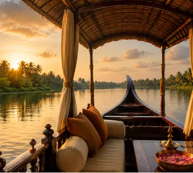 Private Shikara cruise in Alleppey through Kerala backwaters with a comfortable Shikara boat ride