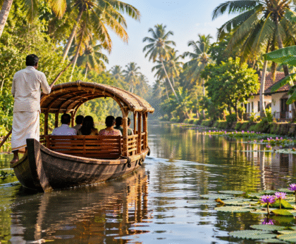 Private shikara boat on a day cruise Alleppey backwater canal